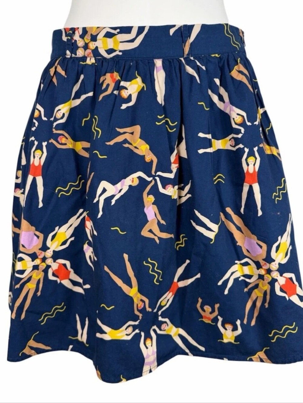 ModCloth Synchronized Swimmers Pleated Cotton Skirt Navy Medium - Picture 2 of 16